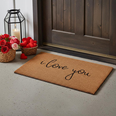 Paillasson 24 po x 36 po brun, rouge et noir Love You