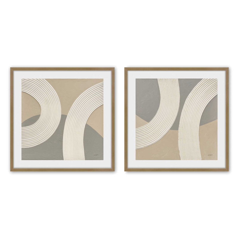 Ensemble de 2 impressions sur toile dans un cadre Rhyth in Neutral, Cadre doré brossé, H 13,5 po x l 13,5 po