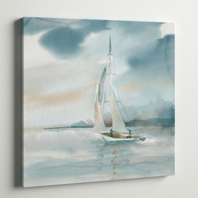 Subtle Mist I Blue and White Abstract Canvas Painting Print