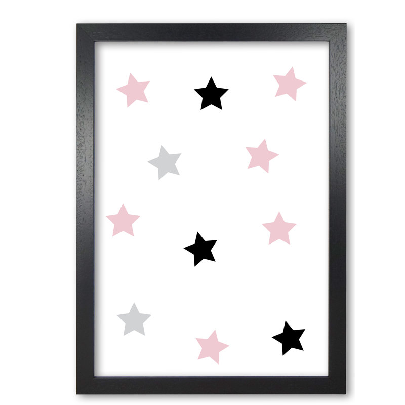 Pink Black And Grey Stars - Painting, 60 cm H x 42 cm W x 5 cm D, Black Grain Frame