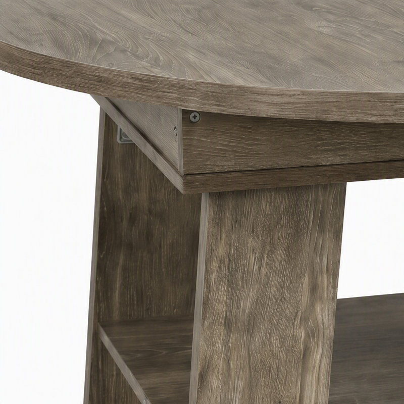 43.3"-59" Extendable Round Dining Table,Round-to-Oval Kitchen Table with Built-In Flip-Up Extension Leaf