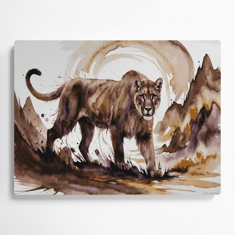 Art mural en métal «Big Cats Andine Mountain», beige, H 12 po x l 18 po