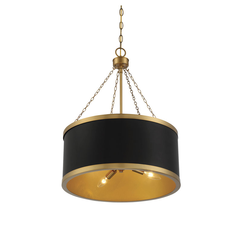 Lustre tambour 6 lumières Braselton, Noir, Laiton