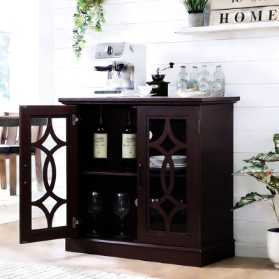 34.33"W X 15.15"D 33.53"H Buffet With - Glass Door, 3 Position Adjustable Shelf, Dark Red For Living Room Spacious 34.33" 15.15" 33.53" 2 Clear Tempered Doors,