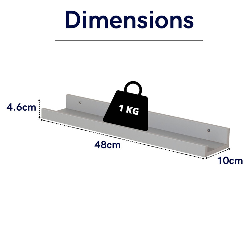Dura Floating Display Shelf, Lipped Design, Foil-Wrapped Finish, Grey, 4.6cm H x 48cm W x 10cm D