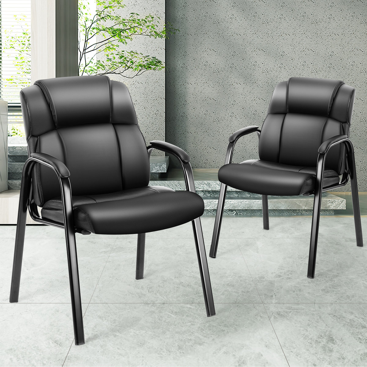 23.62" W Stackable Conference Waiting Room Reception Chair with Metal Frame (Set of 2)