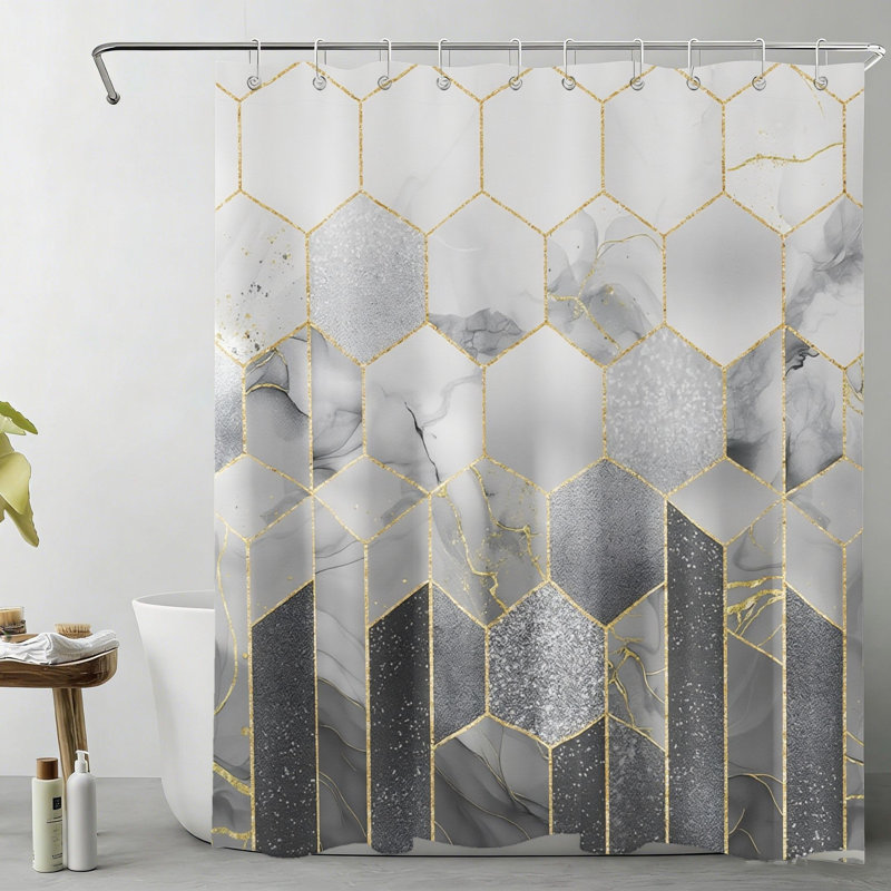 Dessin de rideau de bain avec crochets Ocean, 180 x 180 cm (72 x 72 pouces), rose