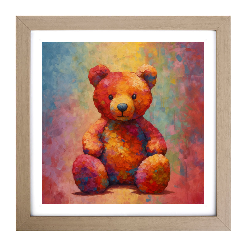 Teddy Bear Colour Field - Framed Print, Oak