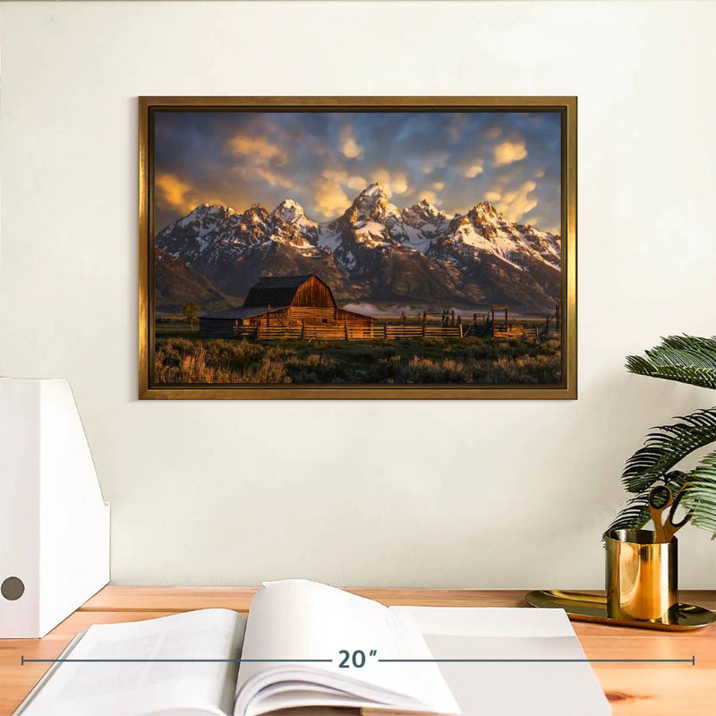 Mormon Row Barn, Cadre flottant doré, 13 po x 9 po