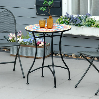 Mosaic Table, Round Patio Table for Garden, Red