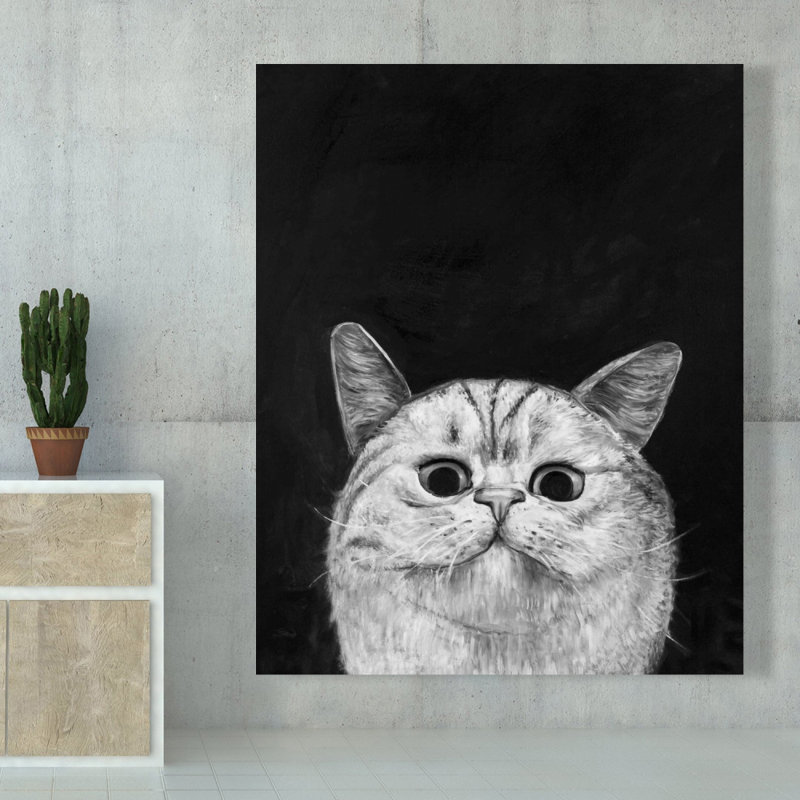 Chien qui regarde - félin gris, art sur toile pour la décoration intérieure
