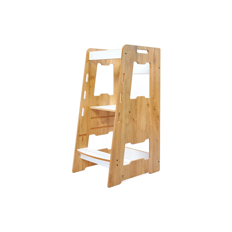 Kitchen counter kids Adjustable 2 Step Stool, White/Natural Wood Grain