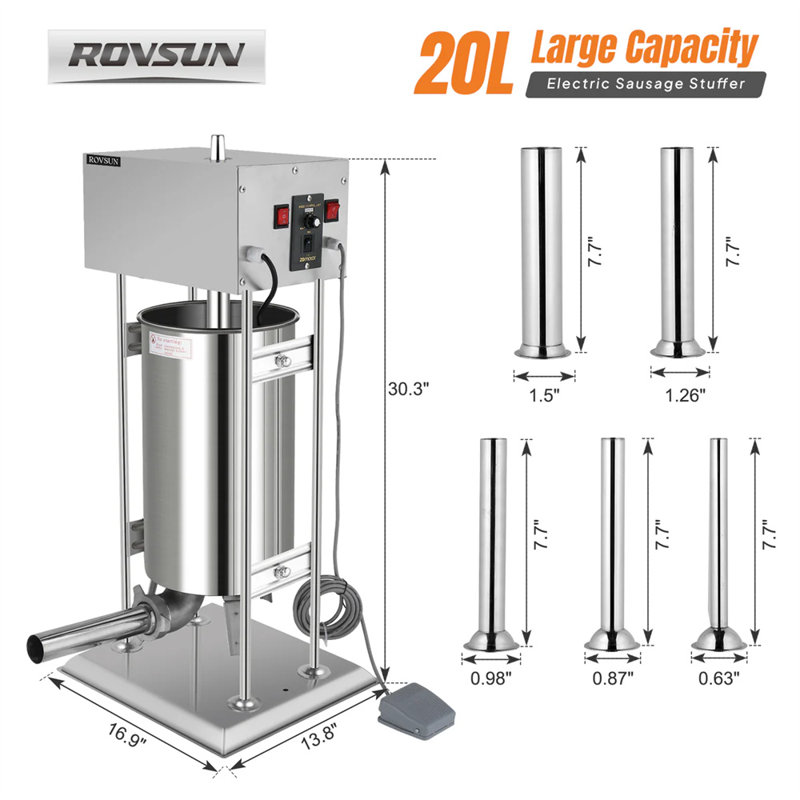 44 Lb. Electric Sausage Stuffer Maker With 5 Stuffing Tubes