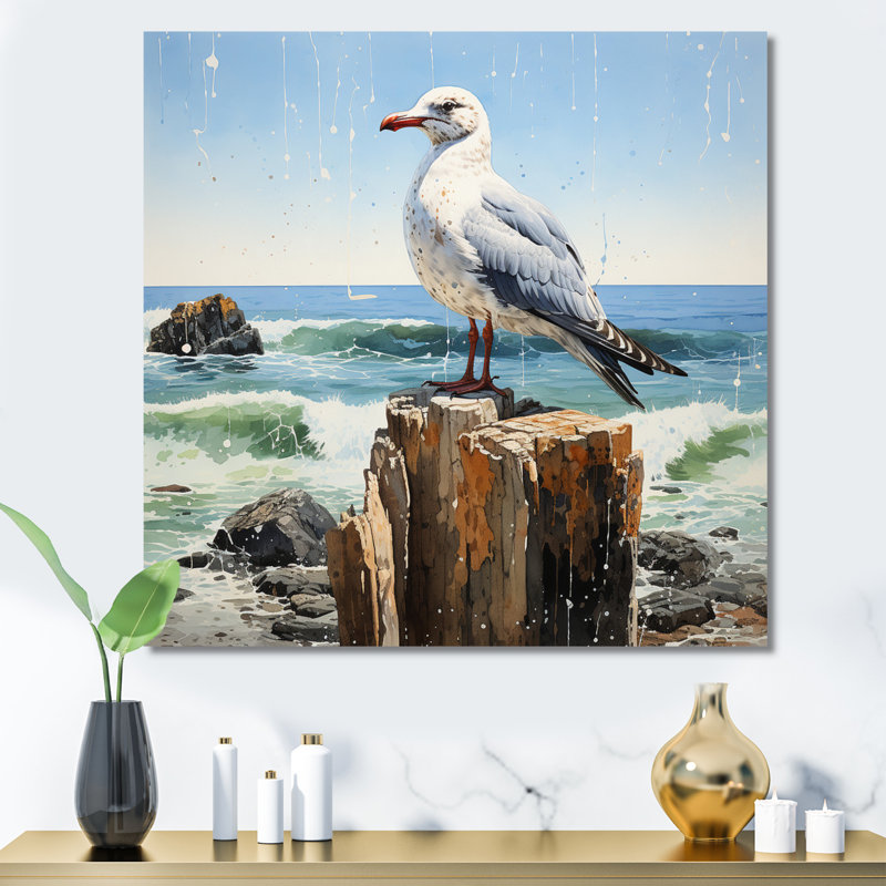 Seagull Solitude Pointillism II - impression, Toile tendue, H 30 po x l 30 po x P 1 po