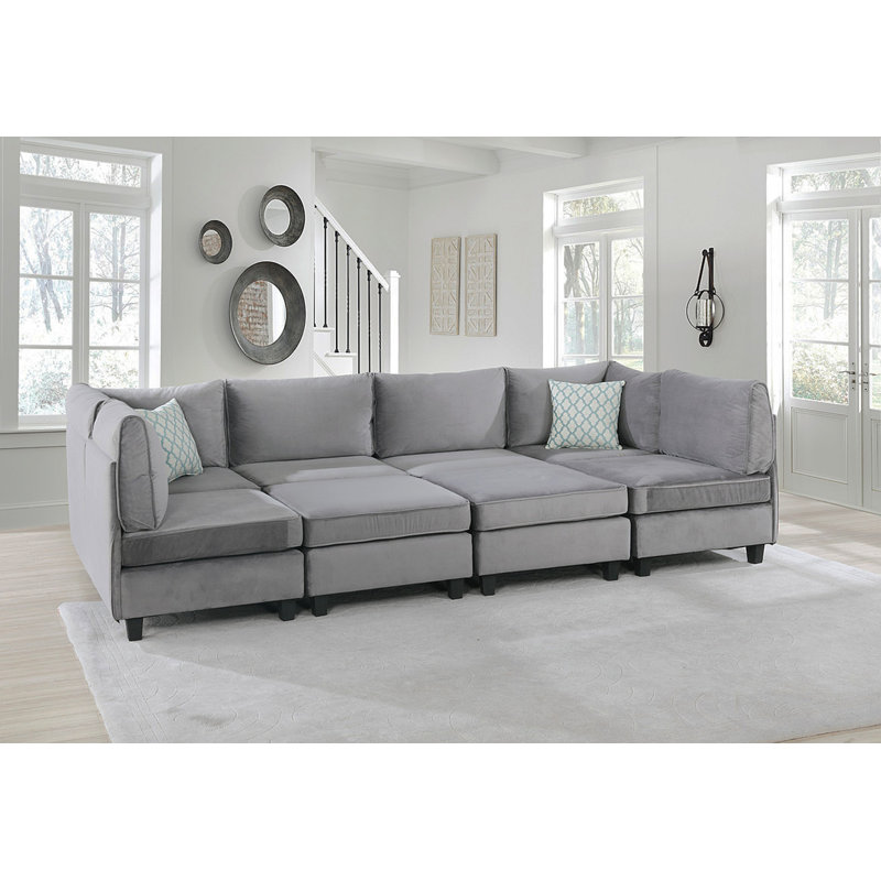 Canapé modulaire en velours gris 8 pièces Simona