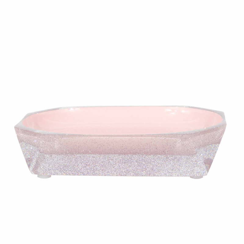 Sparkles Home Faceted Bath Bathroom Tray | Resin Soap Dish Diamond-Like Vibrant Durable Design, Pink