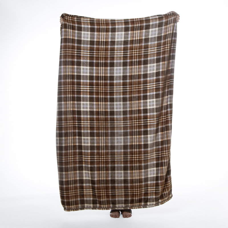 Autumn Plaid Fleece and Sherpa Reversible Throw Blanket