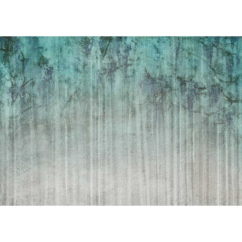 Papier peint abstrait avec souvenirs turquoise, L 110 po x l 157 po