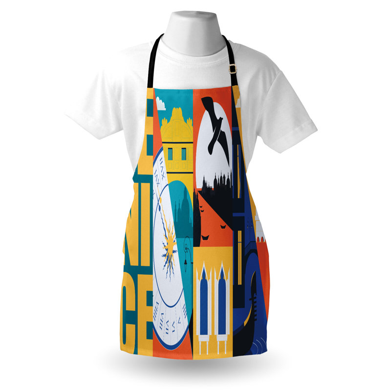 Tablier Bungalow Rose Venice avec lettrage et architecture unisexe taille moutarde et multicolore