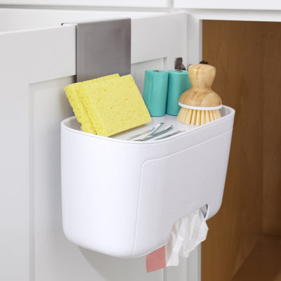YouCopia DoorStash Garbage Bag Dispenser, Hanging Kitchen Cabinet Door Organizer, Speckled White