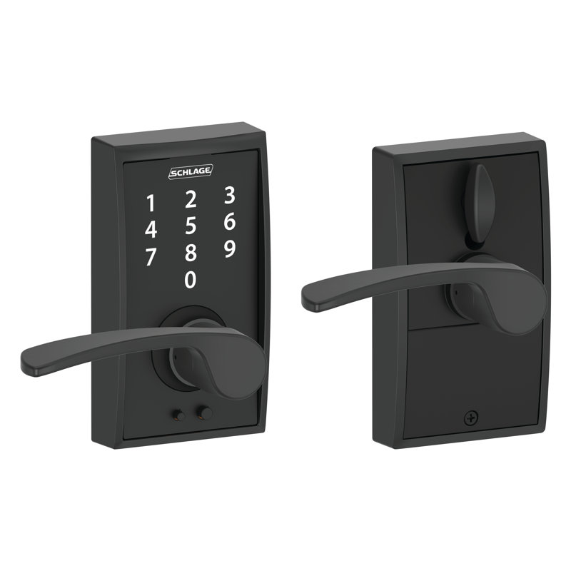 Schlage Touch Keyless Touchscreen Lever with Century Trim and Merano Lever, Matte Black