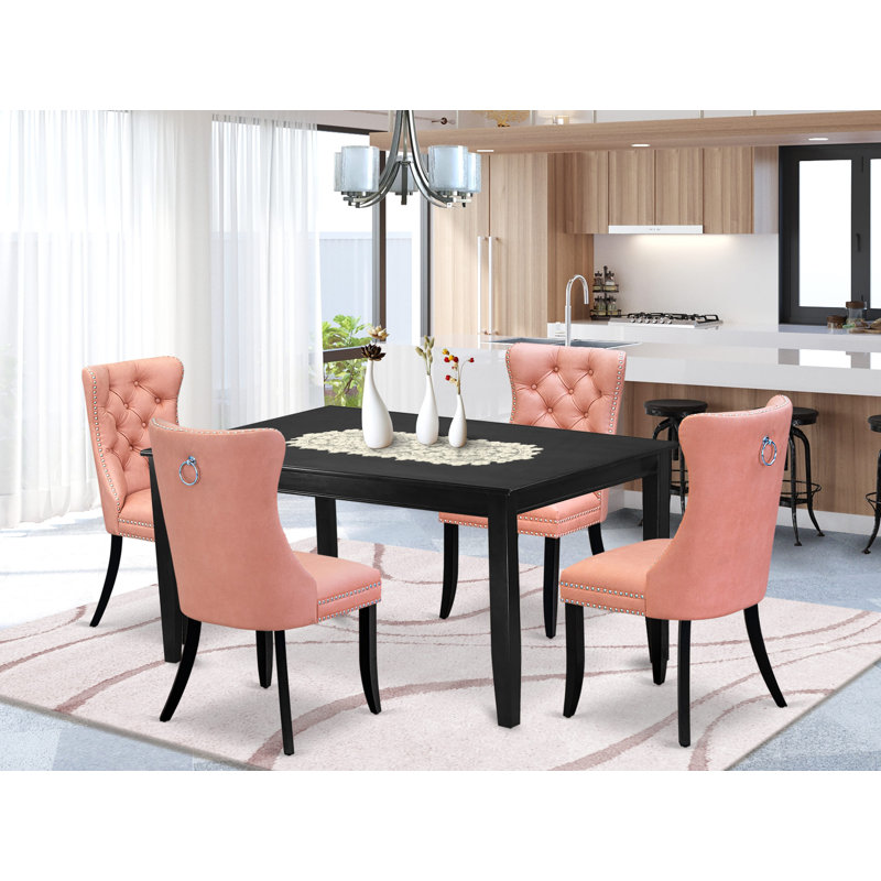 Ensemble de table de salle à manger moderne 5 pièces comprenant une table de cuisine rectangulaire et 4 chaises Parson en tissu de polyester, 36 x 60 pouces, acajou