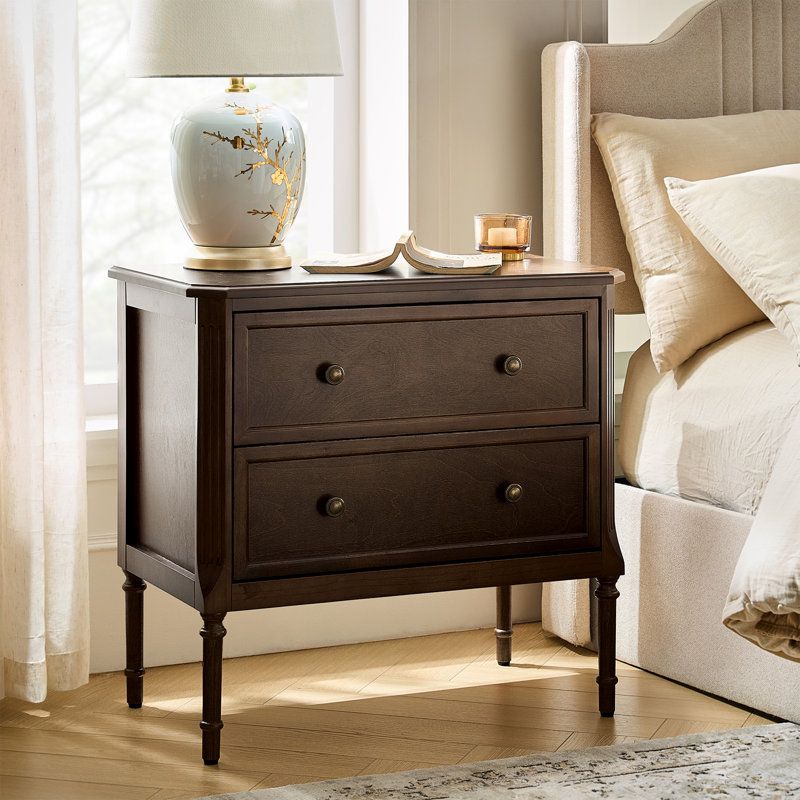 Poston Transitional 28''W 2 Drawer End Table with Charging Station and Simple Assembly, Walnut