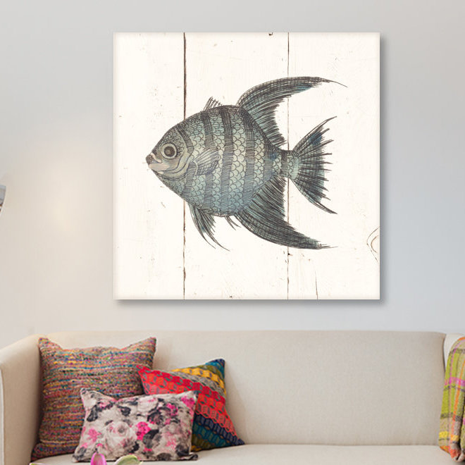 « fish sketches ii shiplap », impression sur toile, H 12 po x l 12 po x P 0,75 po, Toile tendue, Pas de tapis