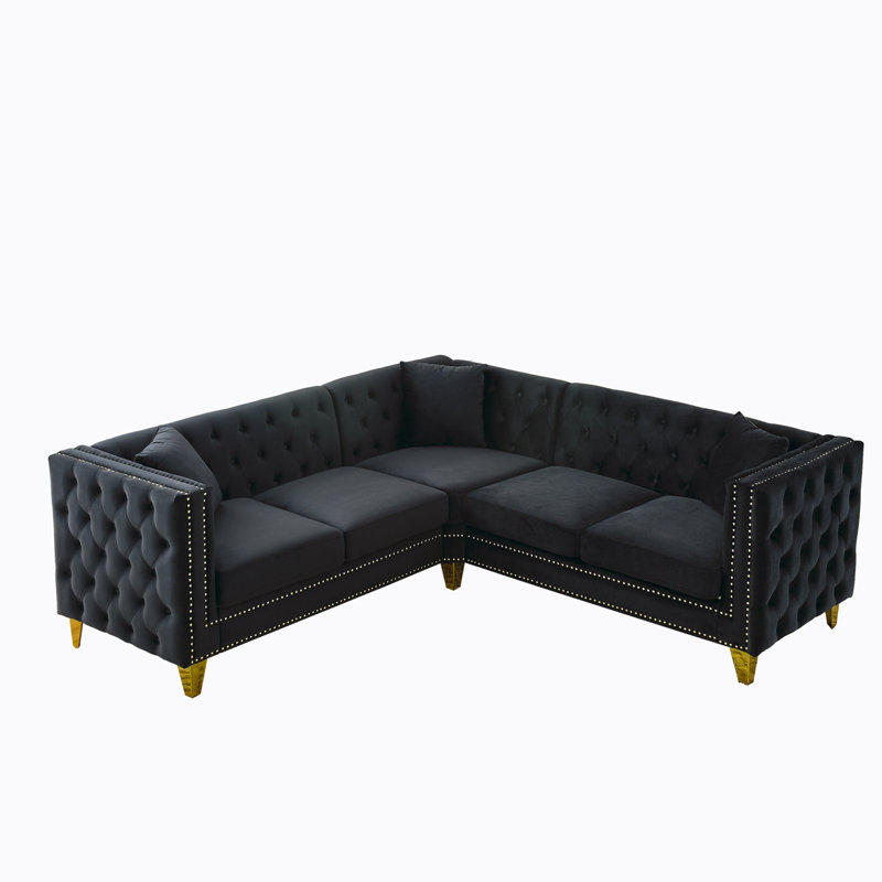 Joevonne 2 - Piece Upholstered Sectional, Black Velvet
