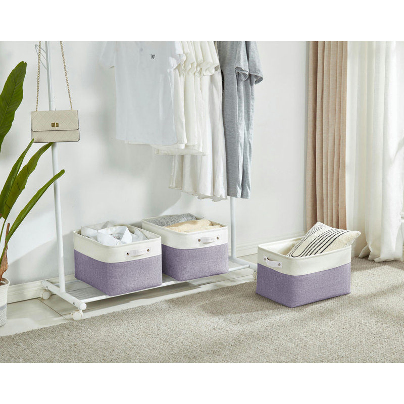 Foldable Fabric Storage Bin, Purple/White, 3