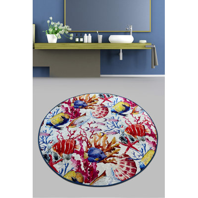 Luxurious Bathmat, 31.5 in Diameter, 100% Polyester, 700 g/m², 0.4 in Pile Height | Antibacterial, Non-Slip Underside, Machine Washable | Soft and Durable for Bathroom Comfort, Easy Care & Stylish Design