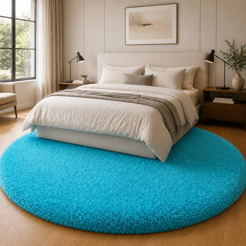6x6 ft Tiffany Blue Round Rug for Bedroom Room Fluffy Circle Rug Furry Carpet Shaggy Circular Fuzzy Washable Non-Slip Large Area Rug Soft Indoor for Living Room Cute Aesthetic Home Decor
