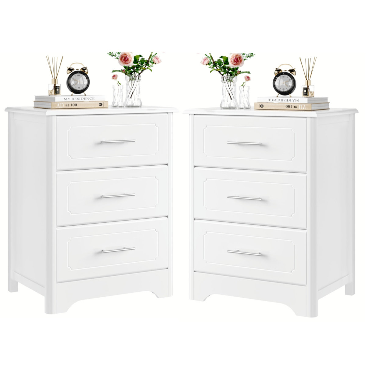 Red Barrel Studio® Stalbridge 3 DraweNightstands, 2 Pcs, White