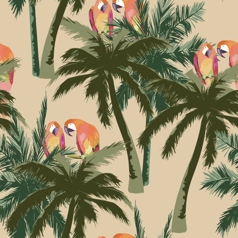 Panneau de papier peint Ivalina Parrots on Palms, L 2,08 pi x L 18,75 pi