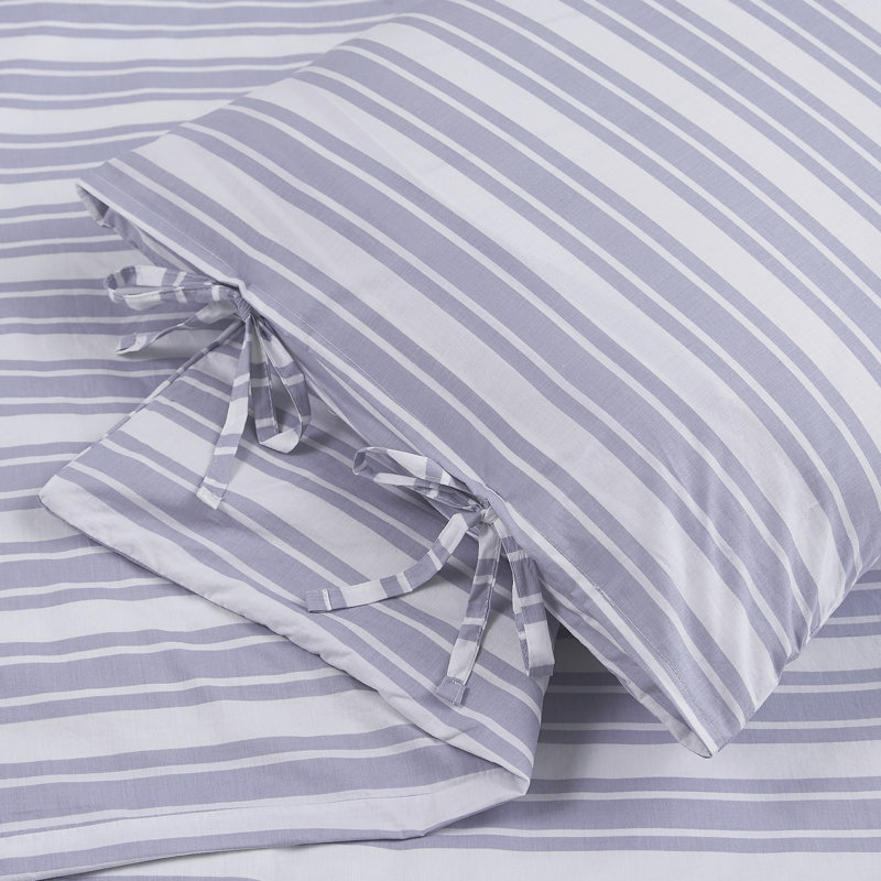 The Farmhouse by Rachel Ashwell Wide Ticking Stripe Comforter Set, Queen Comforter  + 2 Standard Shams, White/Purple