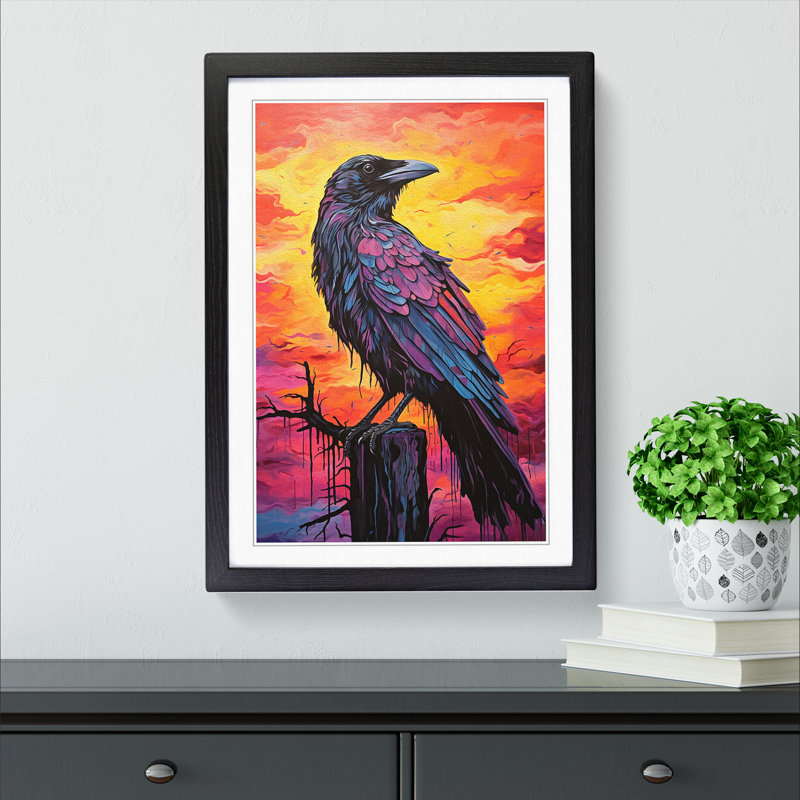 Raven Colour Field - Single Picture Frame Print on Wood, 46cm H x 34cm W x 2cm D, Black Framed