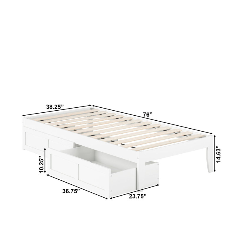 Lit plateforme avec rangement Aayanna, Blanc, Simple