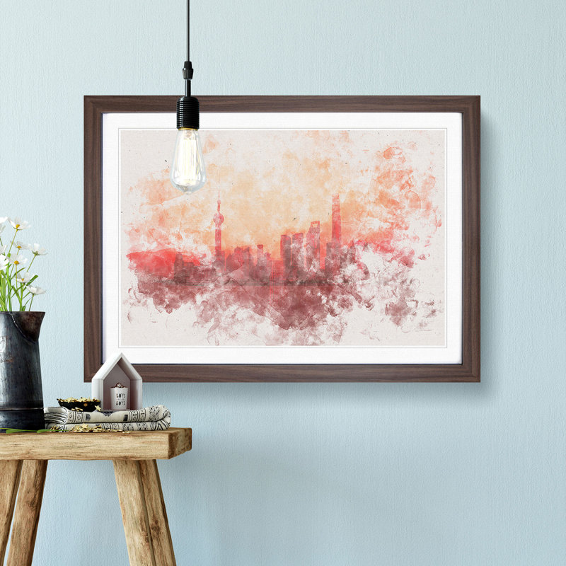 The Shanghai China Skyline - Picture Frame Painting Print, Walnut Framed, 33cm H x 45cm W x 2cm D