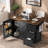 Farmhouse Kitchen Island With Power Outlet, Internal Storage Racks, Drop Leaf, Spice Rack, Towel Rack And 3 Drawers-1611425291