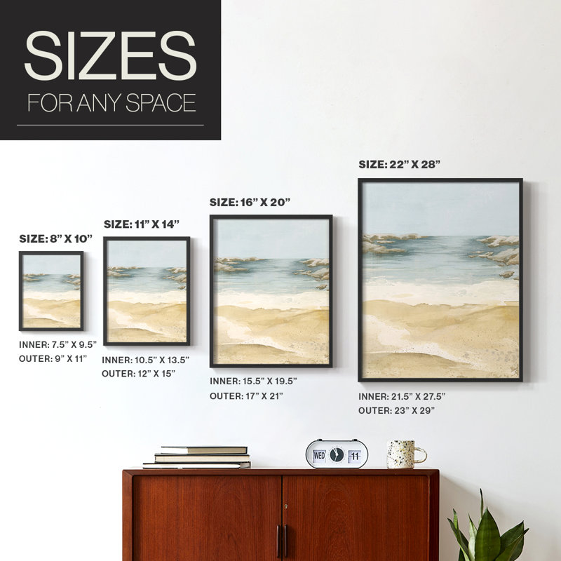 Tranquil Beach II, reproduction encadrée - bois massif, Noir, H 20 po x l 16 po