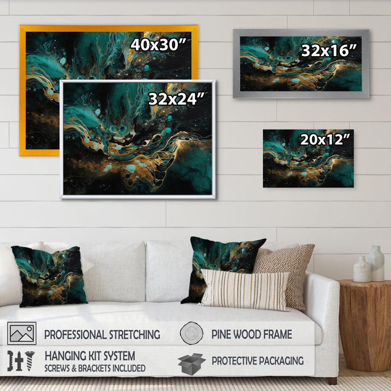 L'essence de la fluidité I - impression, H 24 po x l 32 po x P 1 po, Cadre flottant doré
