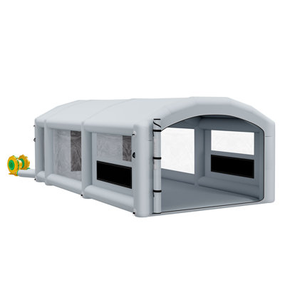Cabine de peinture gonflable, 28 x 15 x 10 pi, tente de pulvérisation portative avec souffleurs de 750 W et de 950 W, grands filtres, zone de changement, toit arqué pour camions moyens et grands meubles, gris