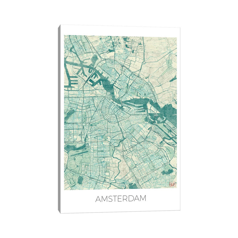 Amsterdam Vintage Urban Blueprint Map by Hubert Roguski - Wrapped Canvas Print, 20.32 cm H x 30.48 cm W