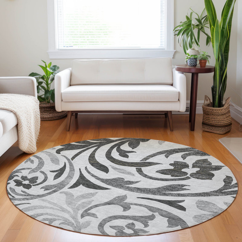 Premium Machine Washable Prisco Gray Rug, Round 8'