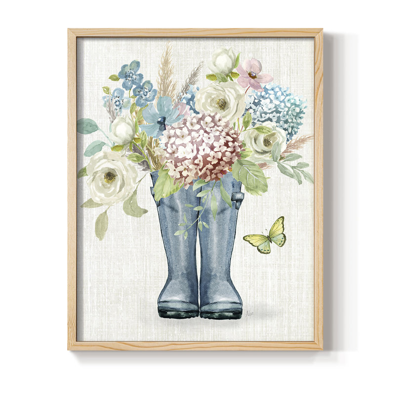 Reproduction encadrée de bottes de jardin - bois massif, H 11 po x l 9 po