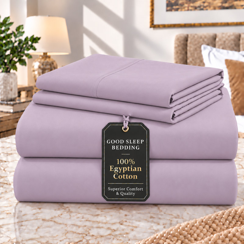 Ensemble de literie 5 pièces 100% coton égyptien à densité de tissage 1000 fils lavande, Très grand séparé, Lavande