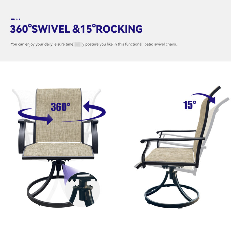 Chaises de patio pivotantes (2) - Harnais, conception ergonomique pour le jardin, la cour, l'utilisation de la terrasse 2Pcs