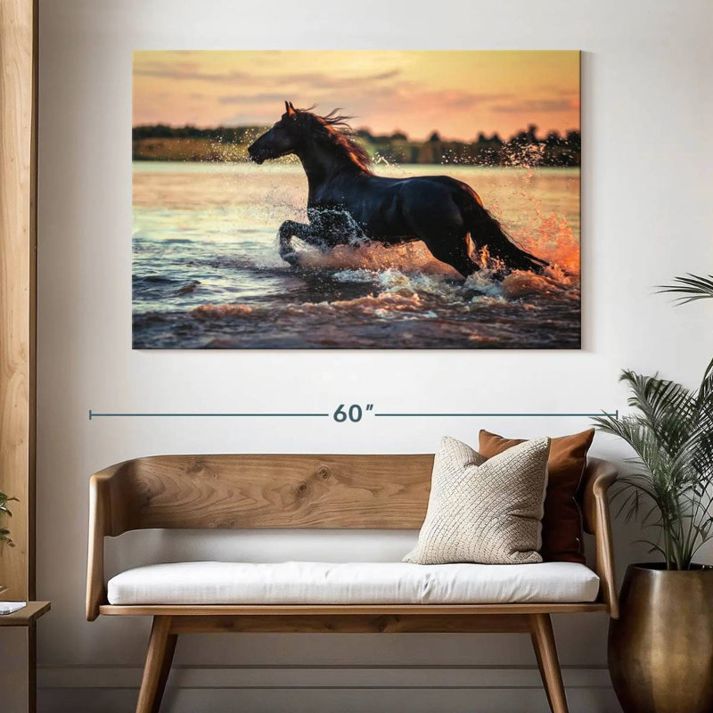 Cheval étalon frison noir Brampt, H 34 po x l 51 po