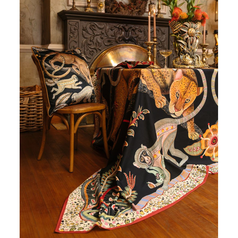 Monkey Tales Tablecloth - Cotton, 138" L, Night
