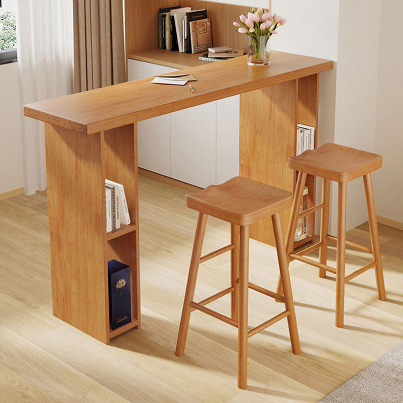 2-Person Brown Rectangular Solid Wood Bar Table Sets
